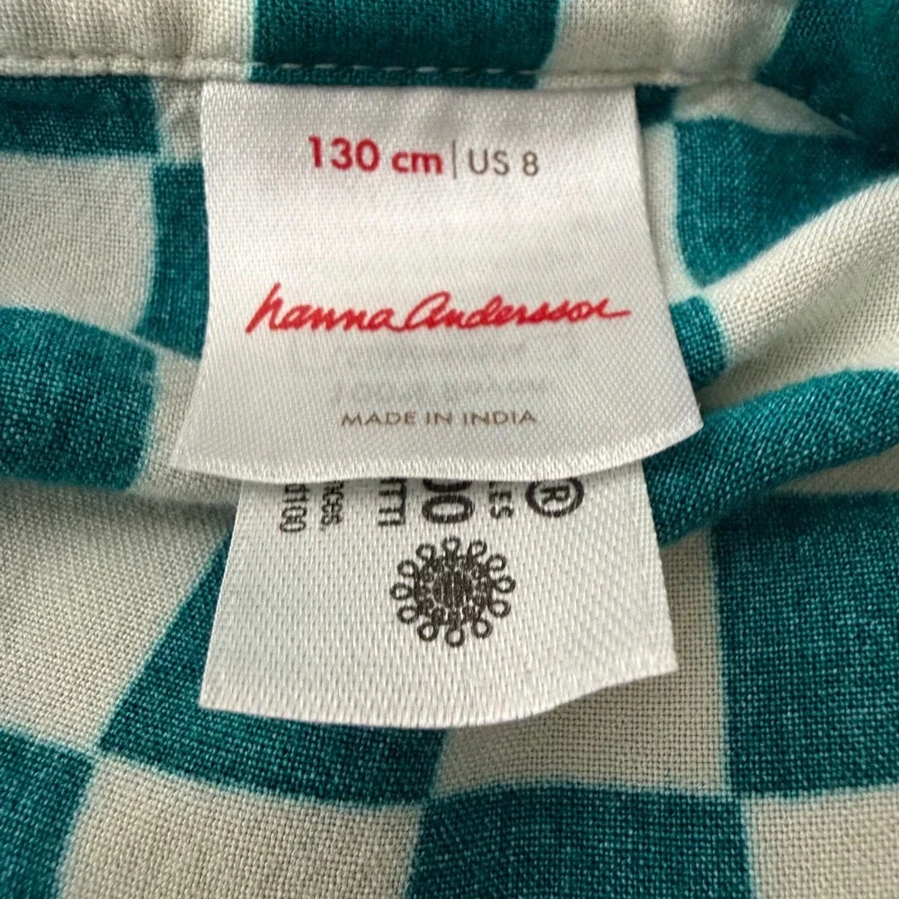 Hanna Andersson Girls Green White Checkered Button Front Dress Pockets 130 US 8
